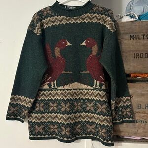 Vintage Rio Oversized Wool-blend Knit Sweater with Red Duck Design Size Small